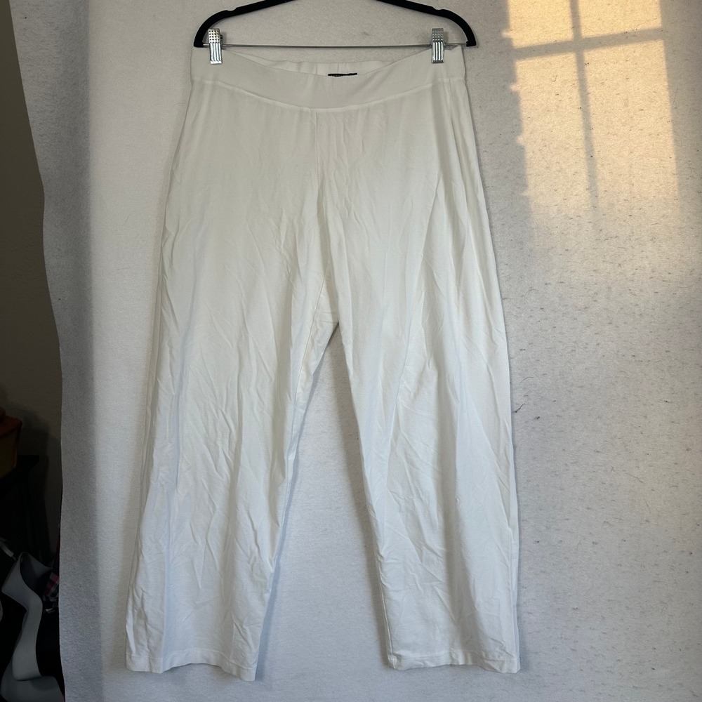 Eileen Fisher Petite Wide Leg Pants Cream Off White Stretch Jersey Pet Lg